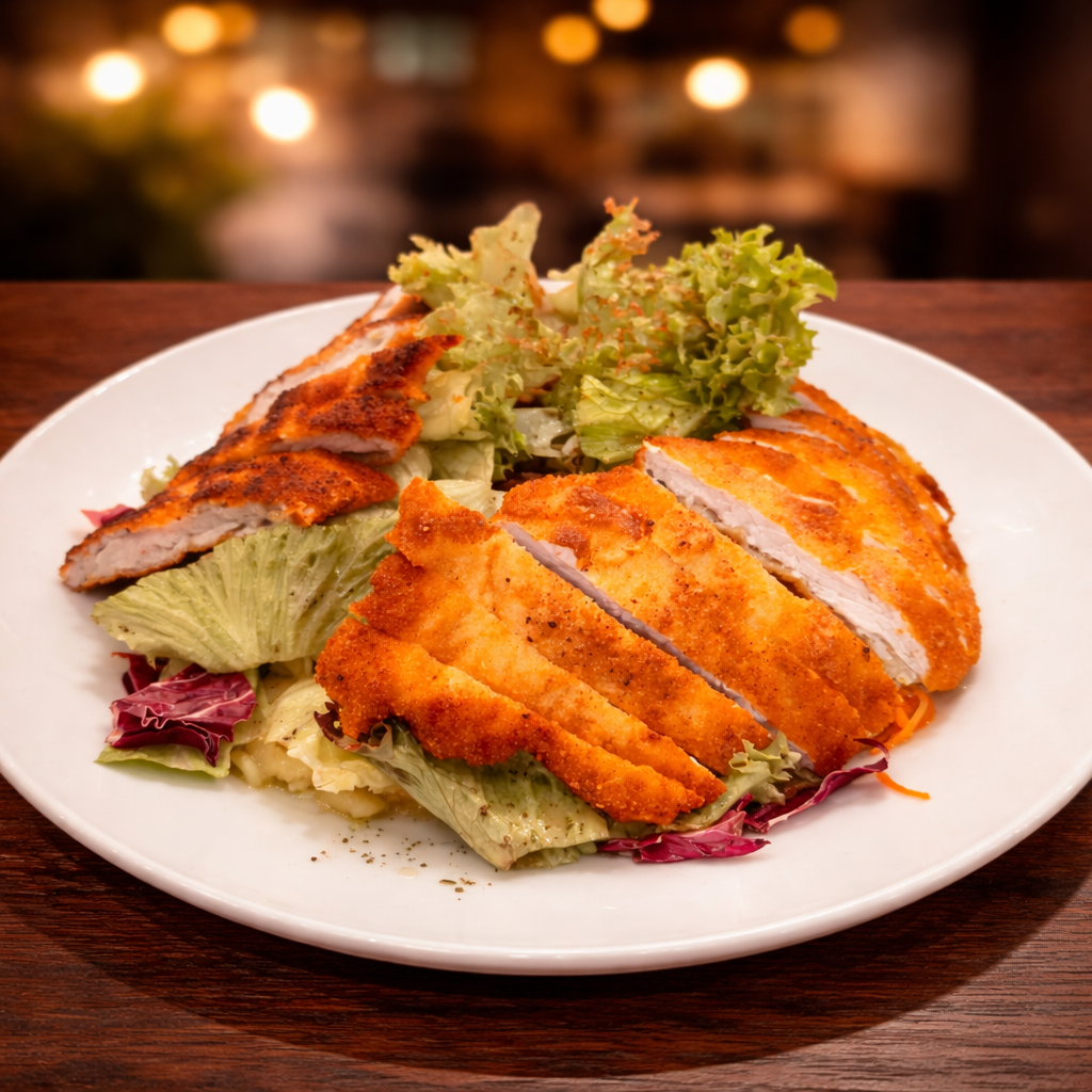 Salat mit panierten Schnitzelstreifen_01